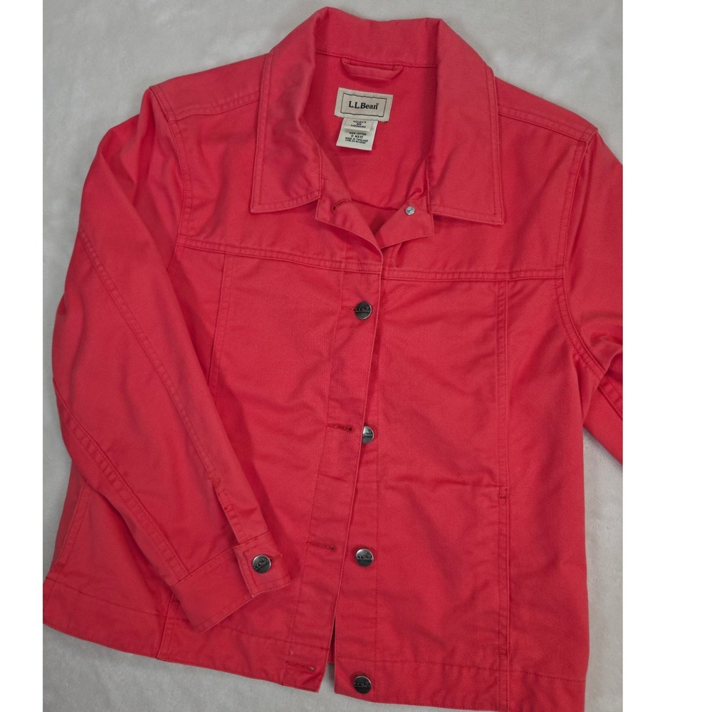 LL Bean Denim Style Jacket Womens Med Coral Pink Utility Y2K Preppy Minimalist